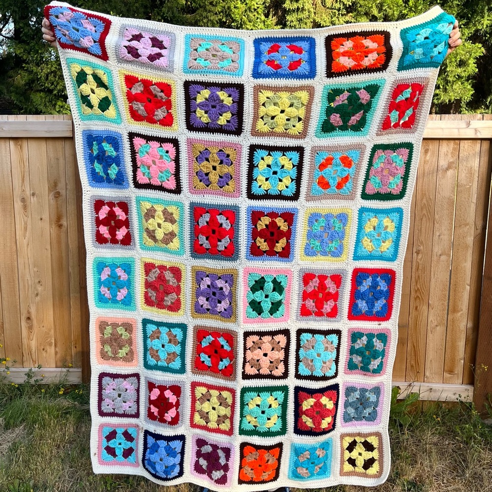 Colorful Handmade Crochet Granny Square Blanket